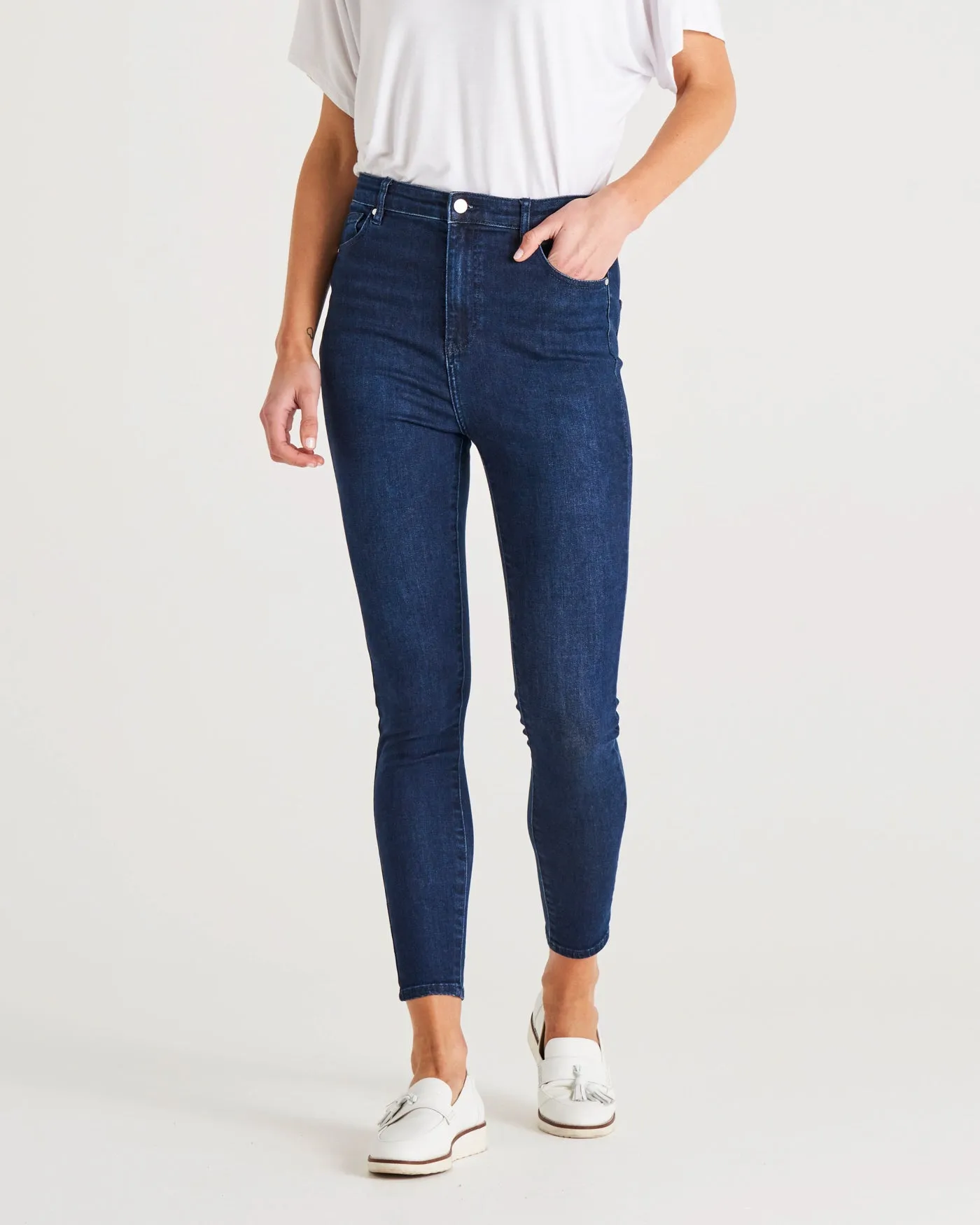 Betty Essential Mid-High Rise Skinny Stretchy Jeans - Indigo Blue