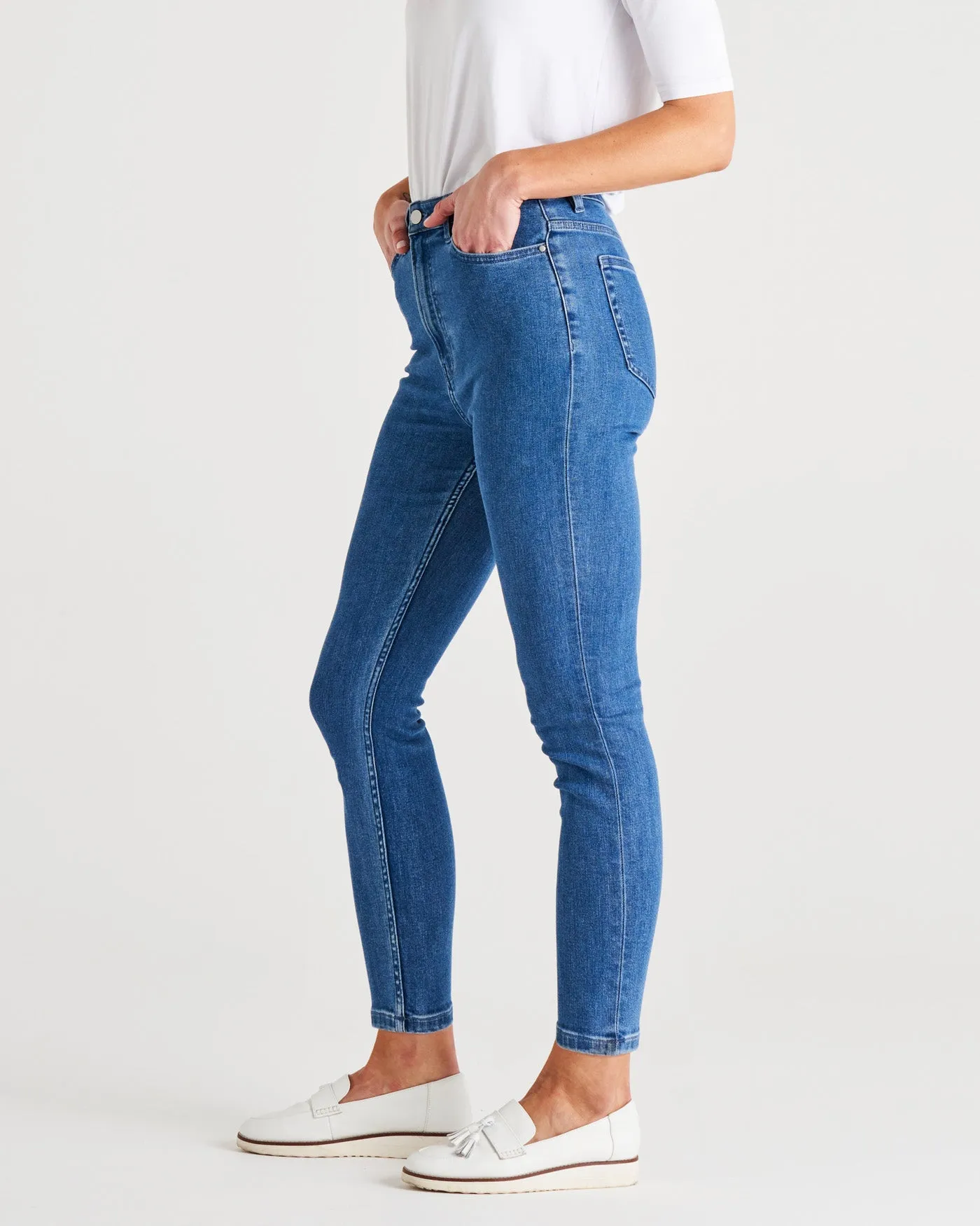 Betty Essential Mid-High Rise Skinny Stretchy Jeans - Vintage Blue