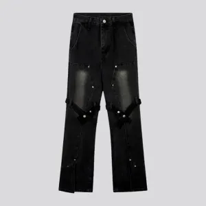 Bottom-slit women's baggy jeans