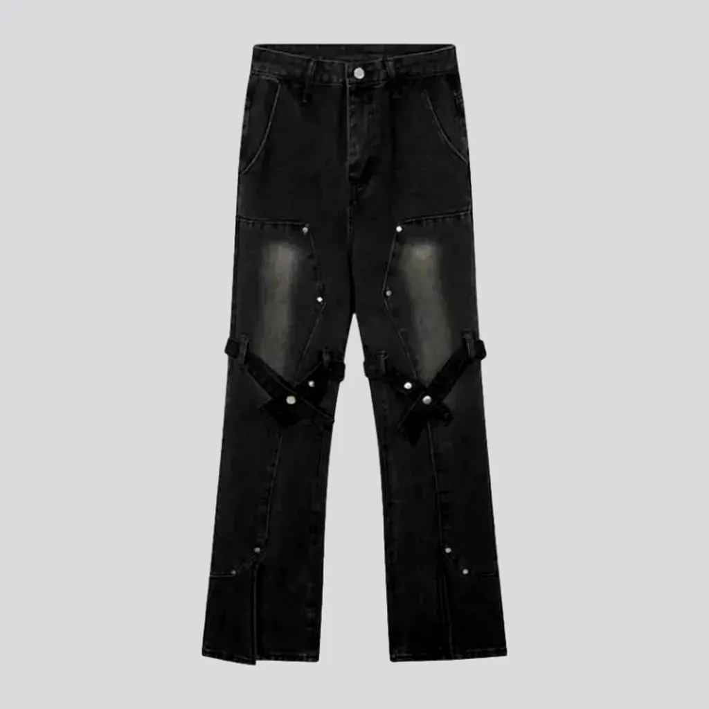 Bottom-slit women's baggy jeans