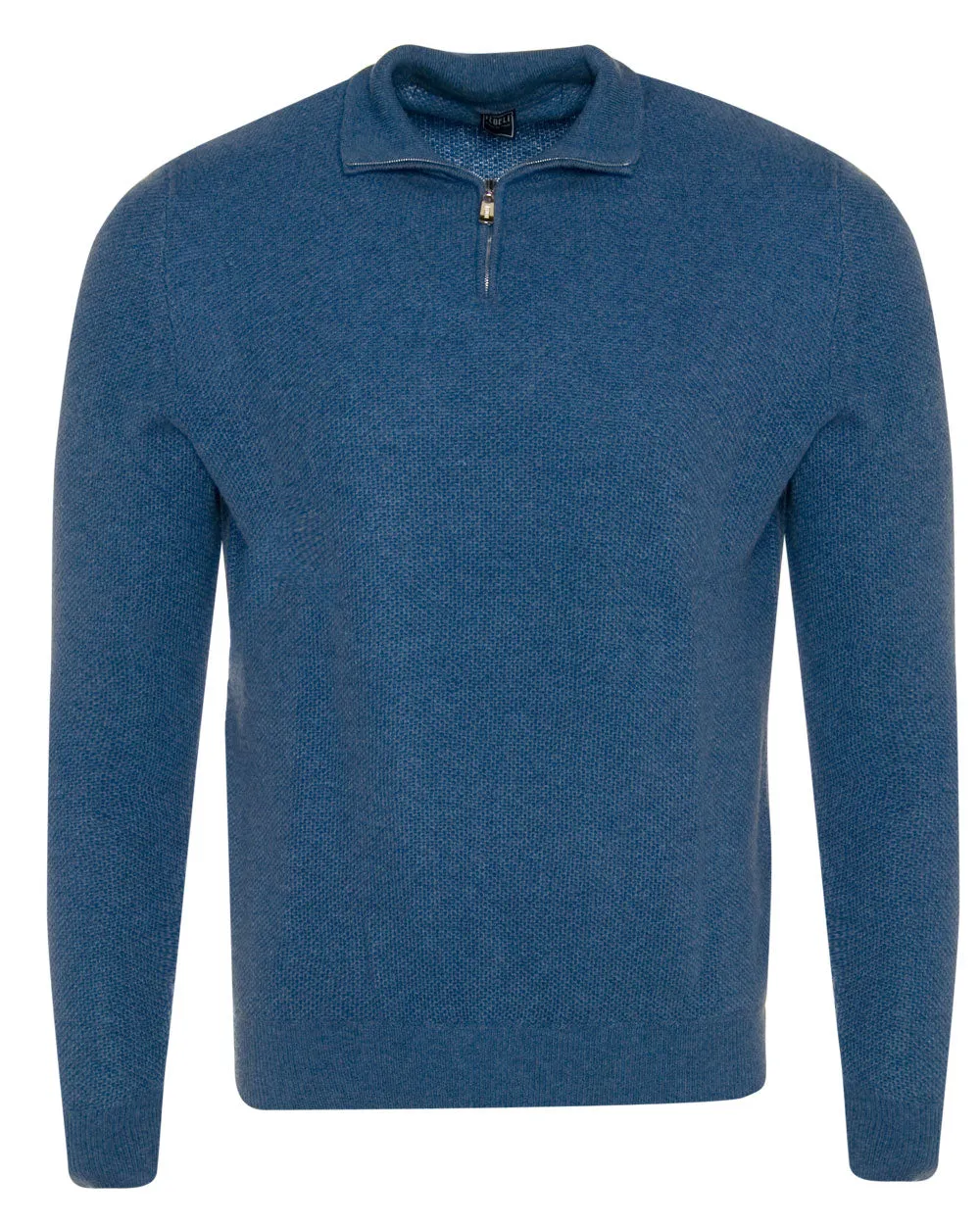 Denim Blue Cashmere Quarter Zip Sweater