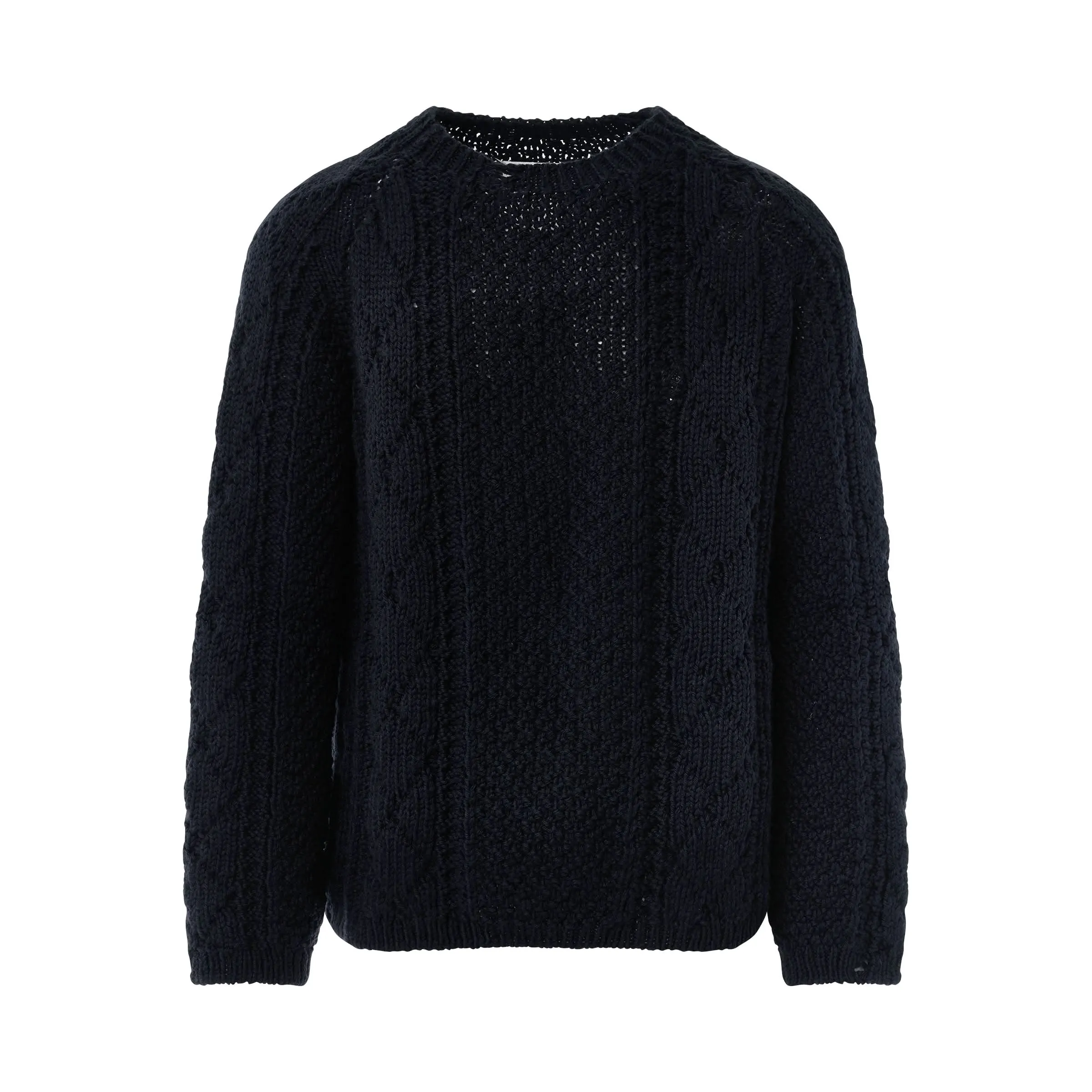 Distressed Panel Knit Sweater in Navy