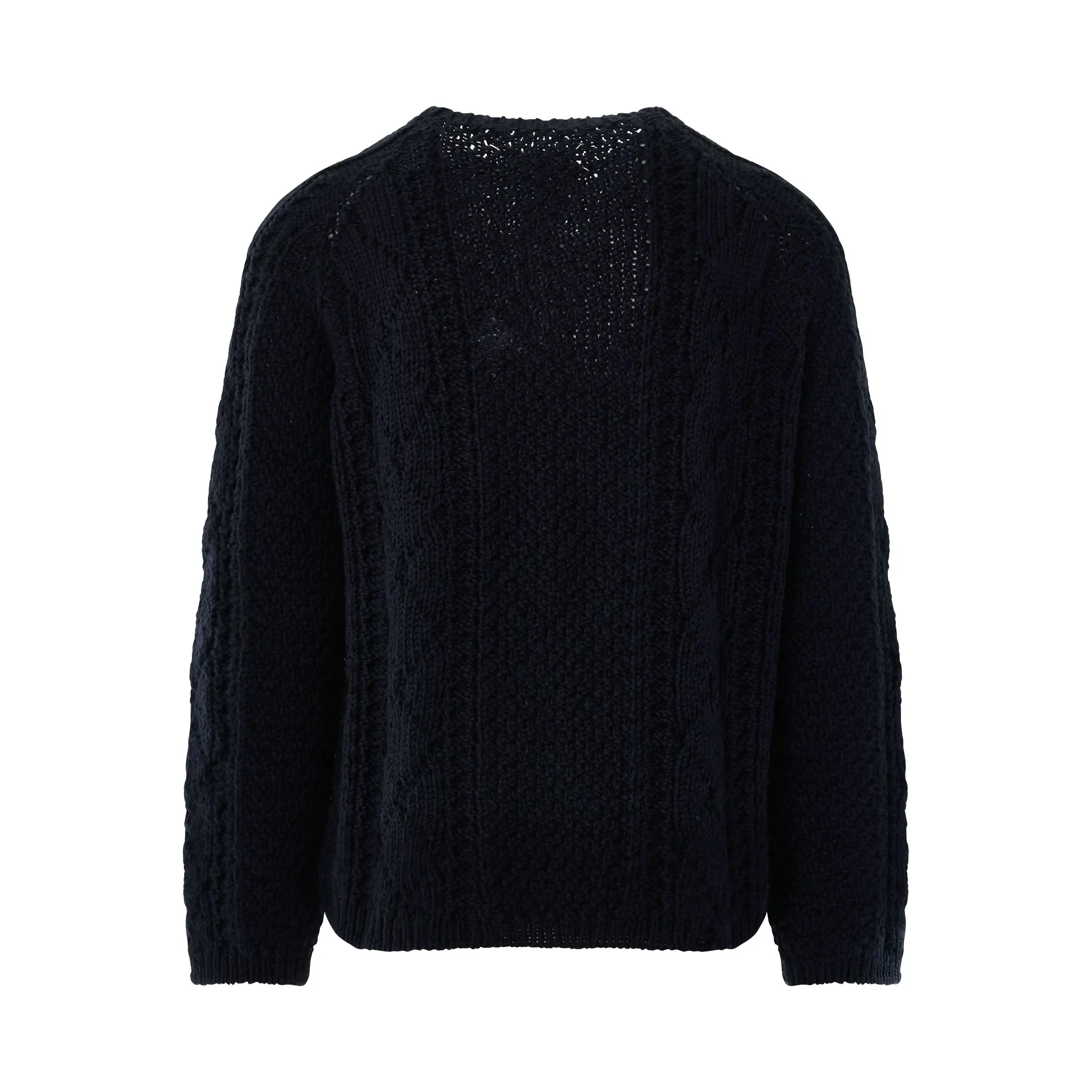 Distressed Panel Knit Sweater in Navy