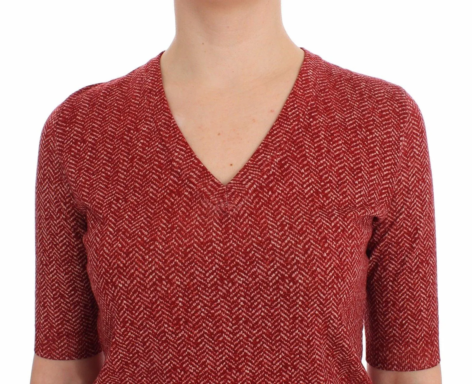 Dolce & Gabbana Red Wool Tweed Short Sleeve Sweater Pullover