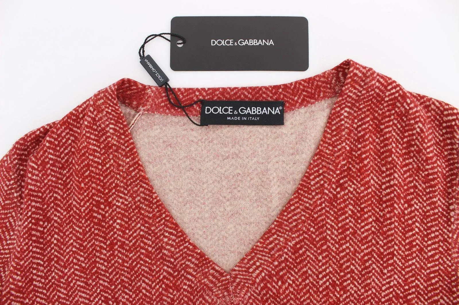 Dolce & Gabbana Red Wool Tweed Short Sleeve Sweater Pullover