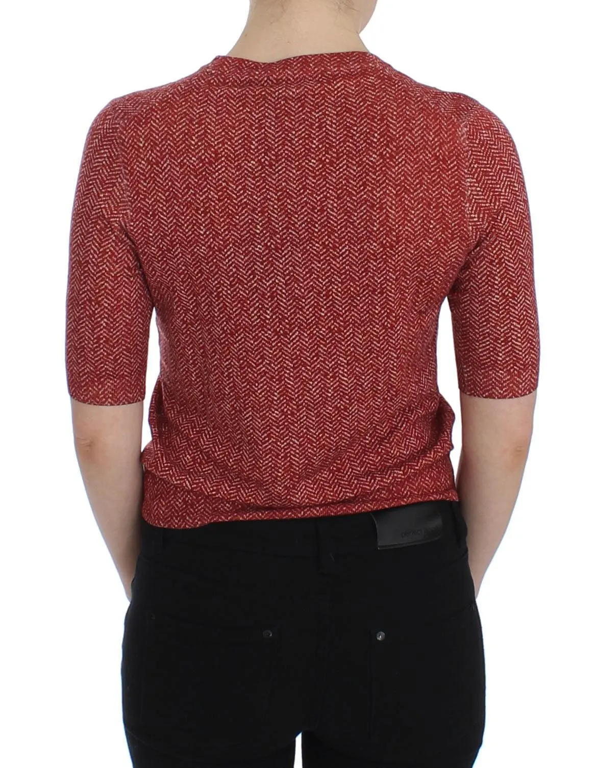Dolce & Gabbana Red Wool Tweed Short Sleeve Sweater Pullover