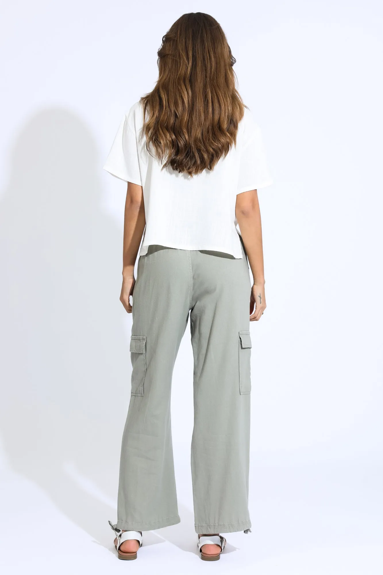 Emma Smock Waist Cargo Pant - Tree Leaf