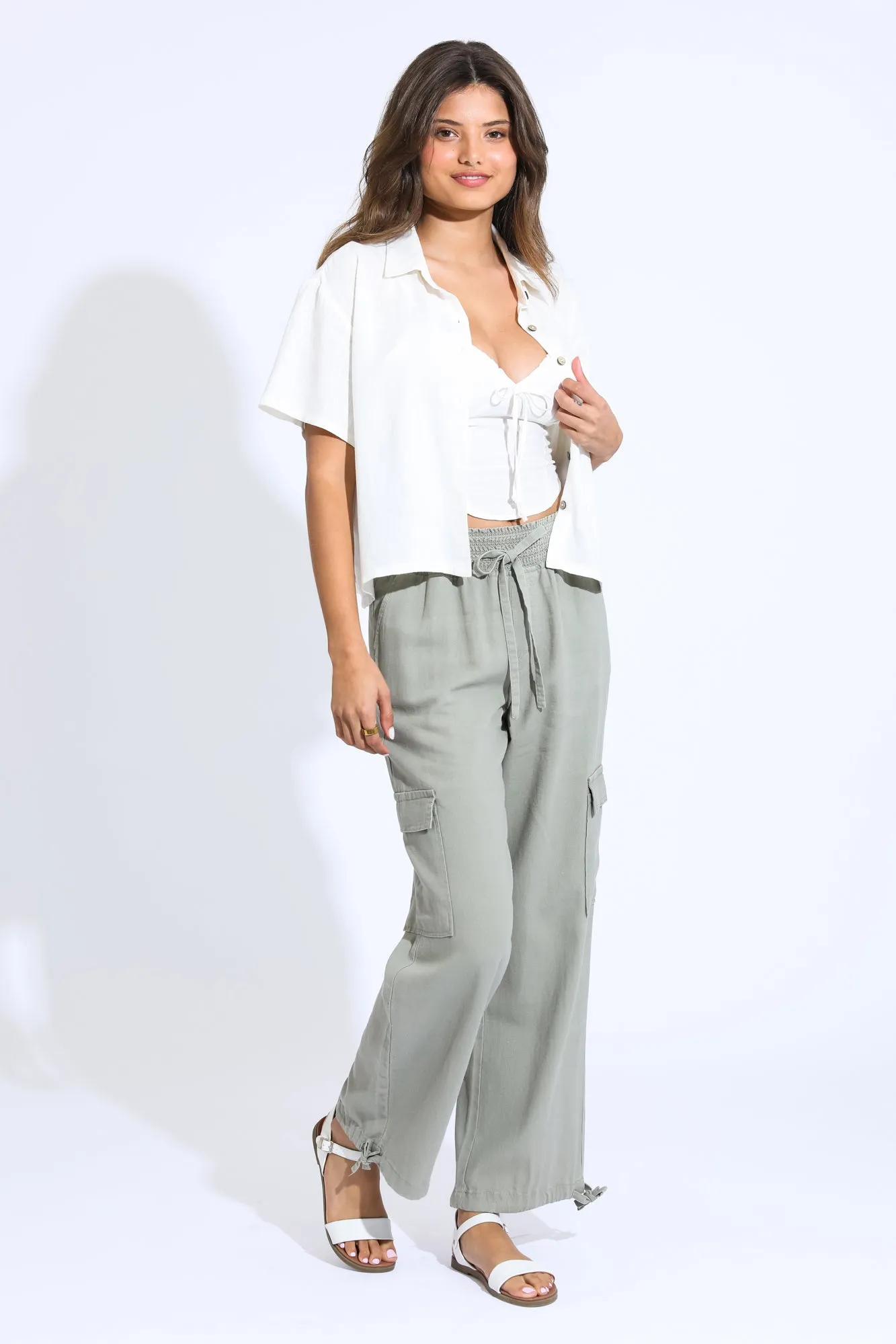 Emma Smock Waist Cargo Pant - Tree Leaf