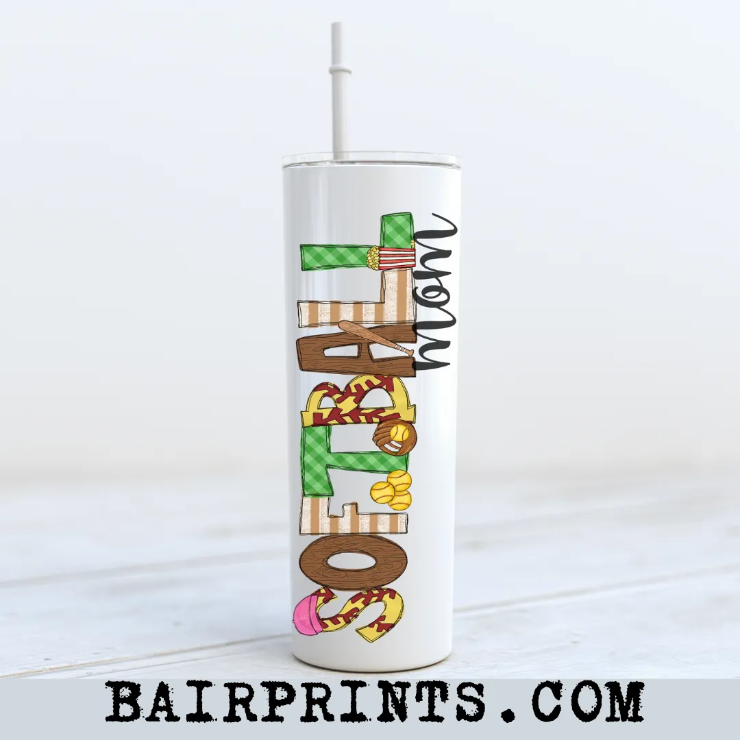 Funky Softball Mom Skinny Tumbler