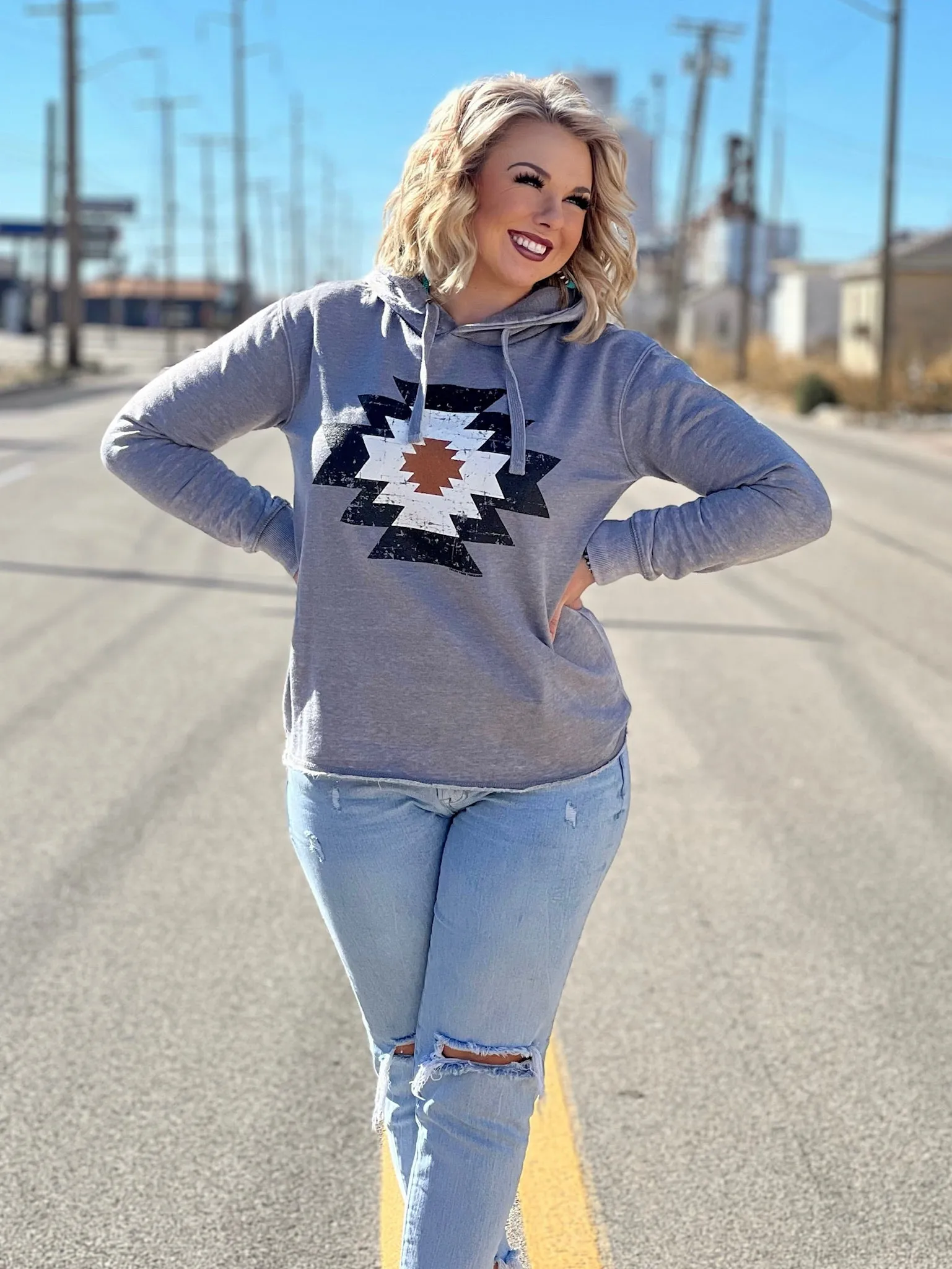Grey Aztec Hoodie by Texas True Threads