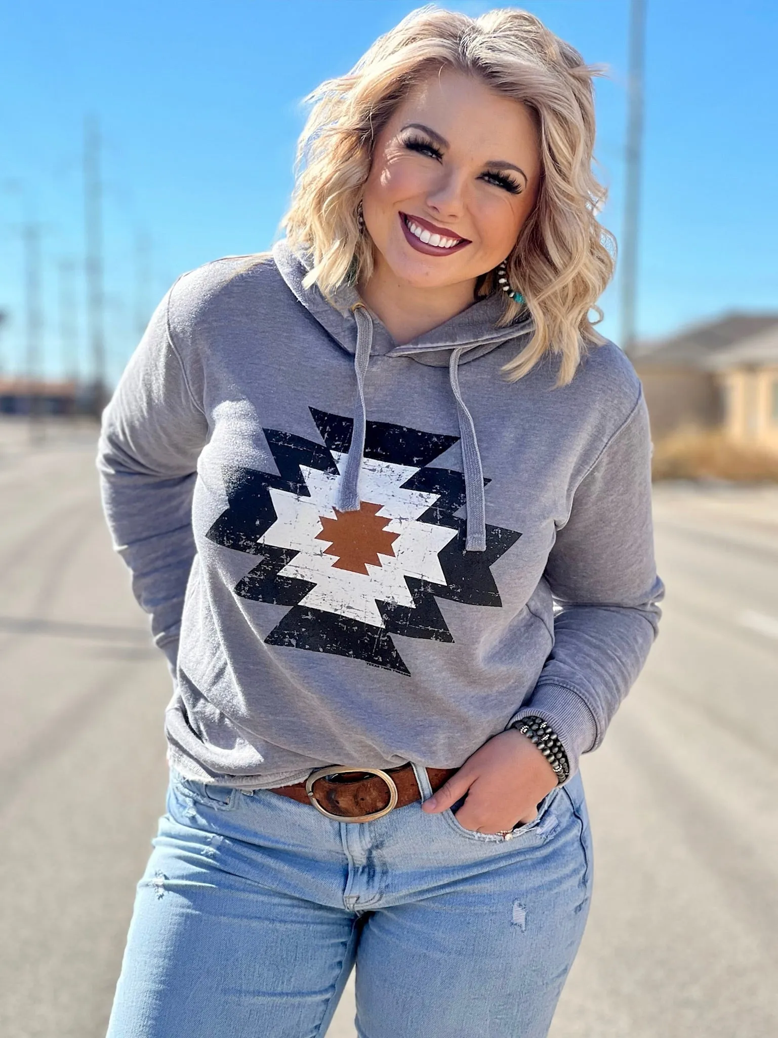 Grey Aztec Hoodie by Texas True Threads