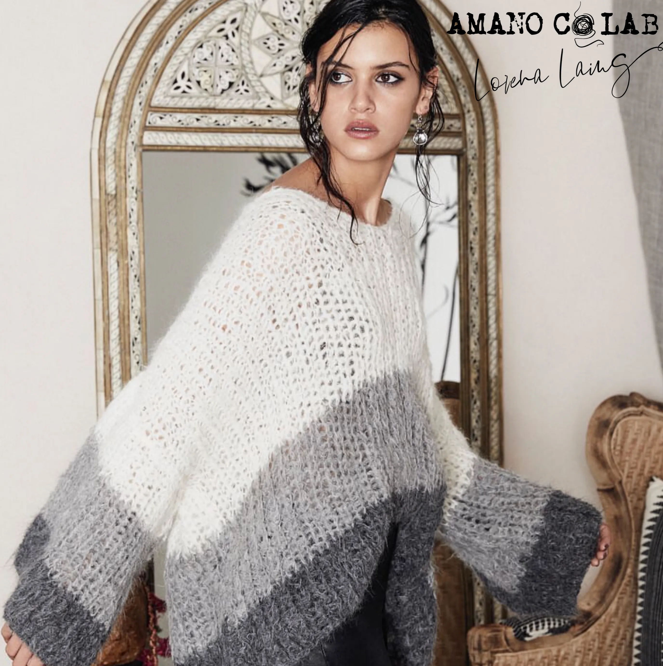 Hand knit V neck sweater - tri colour
