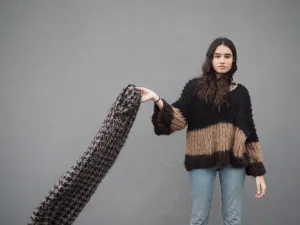 Hand knit V neck sweater - tri colour