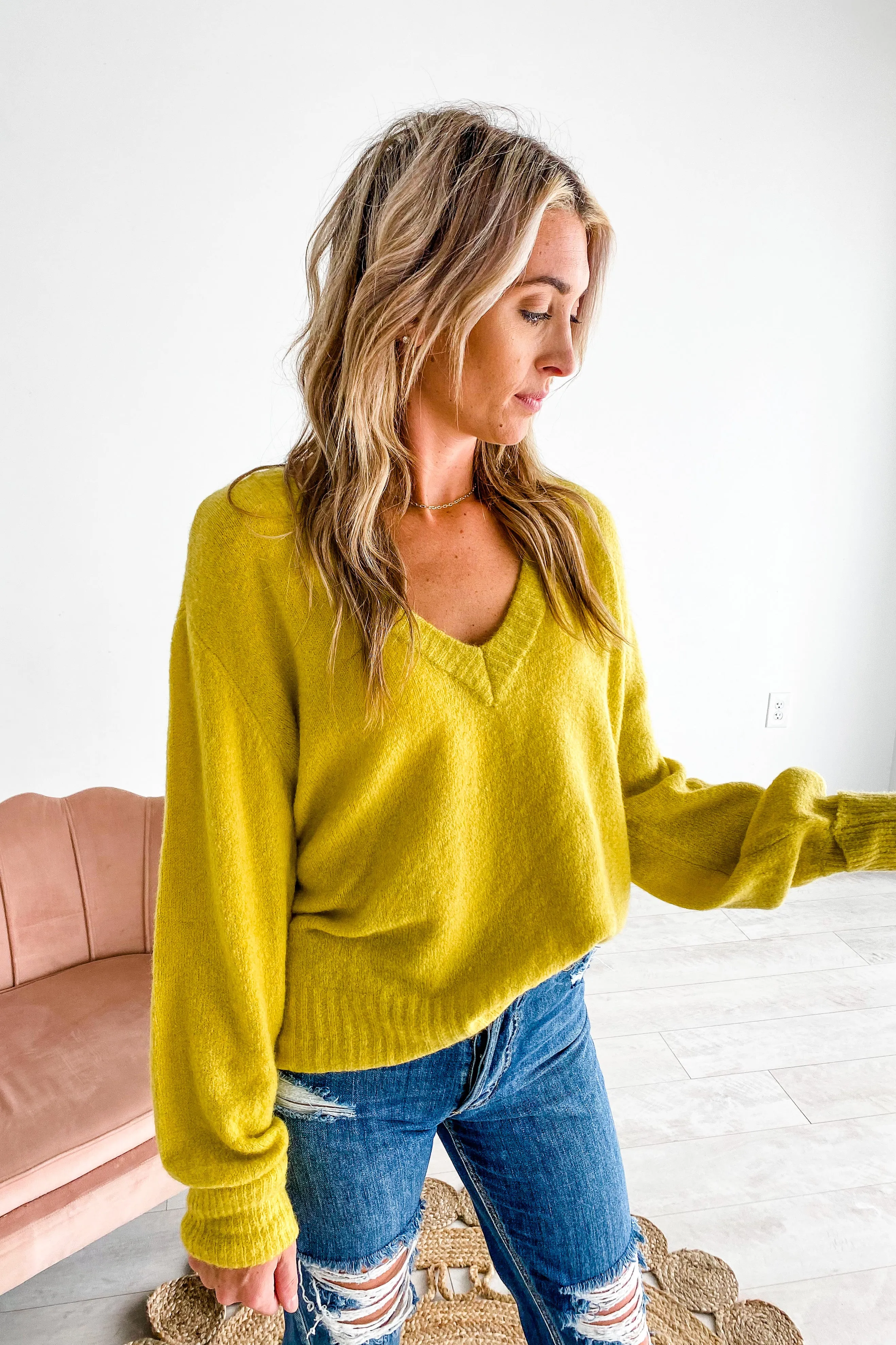 Hazel Chartreuse V-Neck Sweater