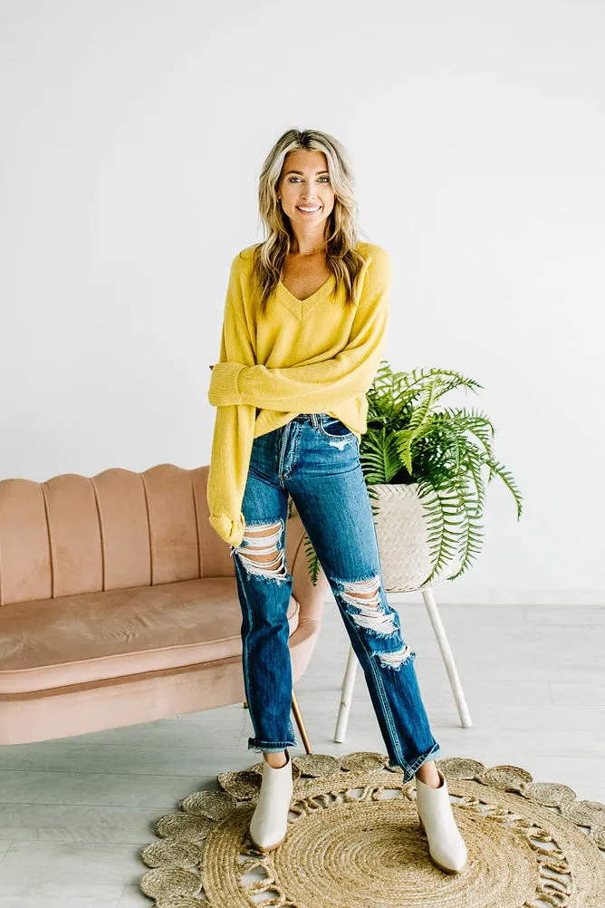 Hazel Chartreuse V-Neck Sweater
