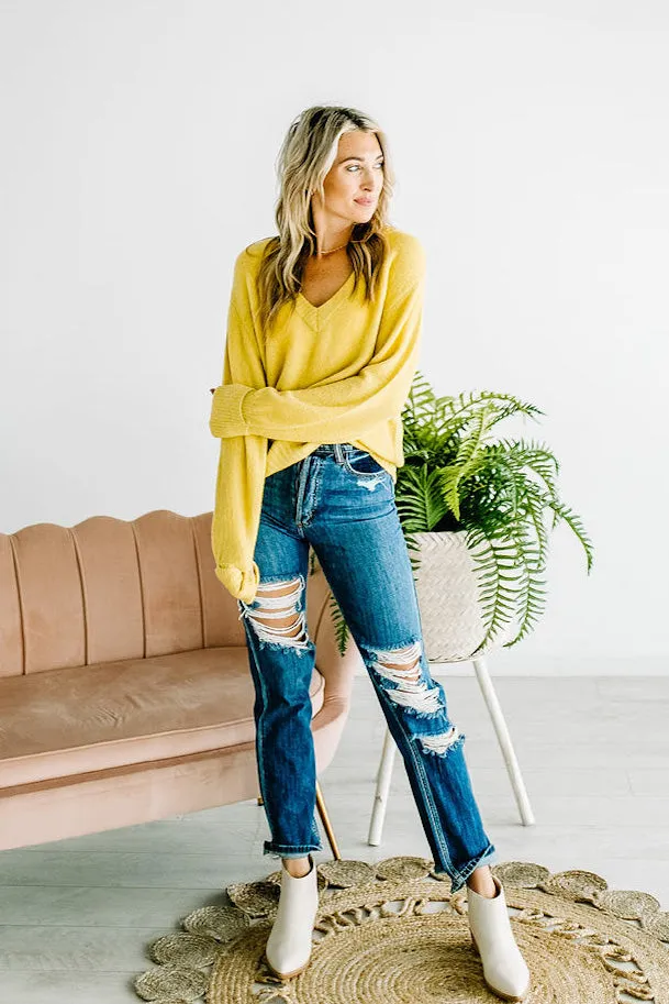 Hazel Chartreuse V-Neck Sweater