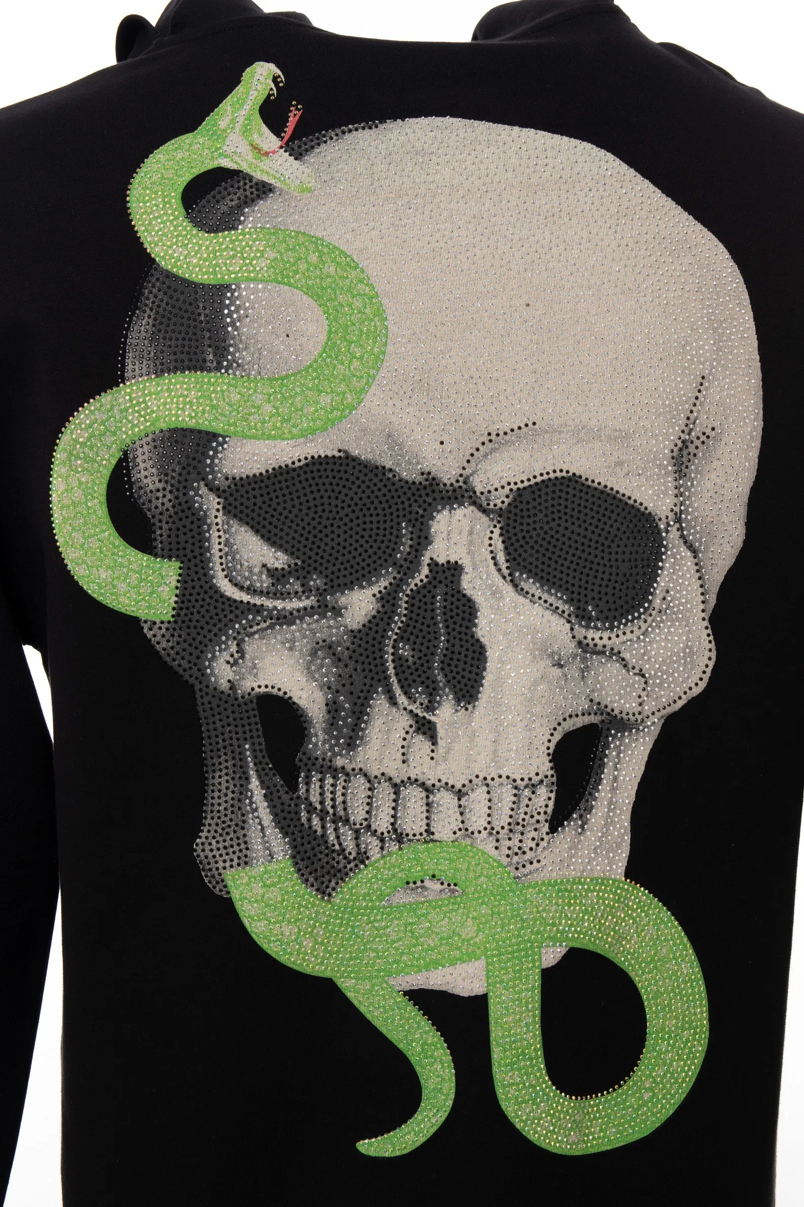 Heads Or Tails Skull & Serpent Graphic With Rhinestones Pullover Sweater