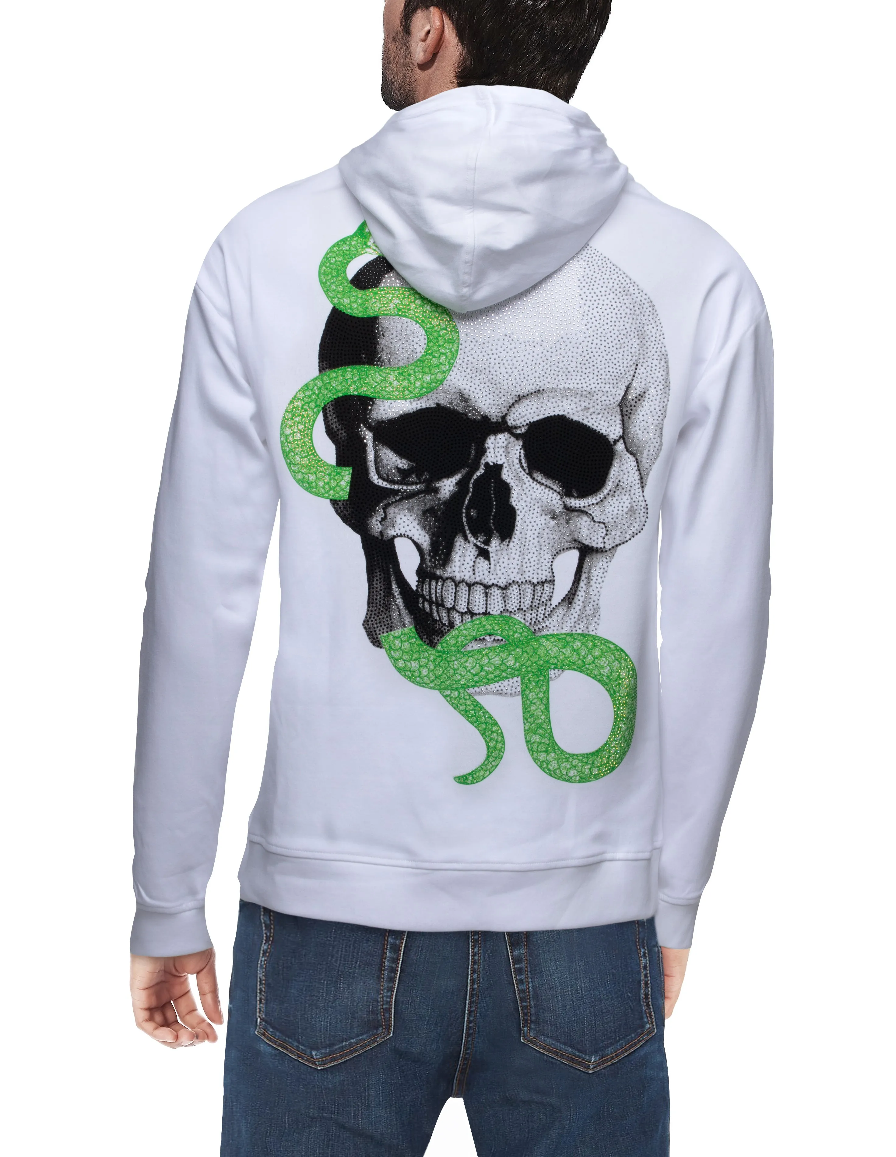 Heads Or Tails Skull & Serpent Graphic With Rhinestones Pullover Sweater