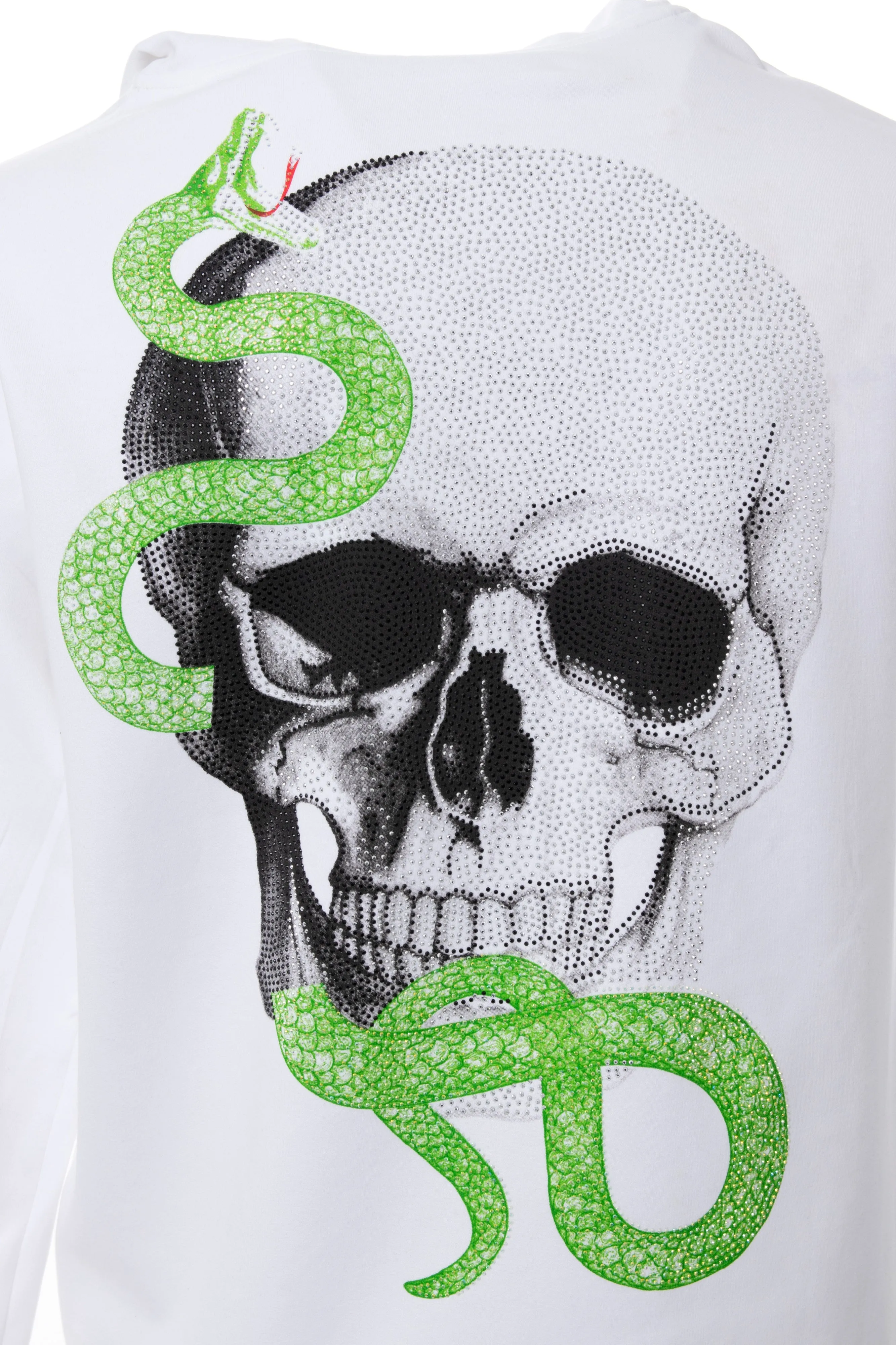 Heads Or Tails Skull & Serpent Graphic With Rhinestones Pullover Sweater