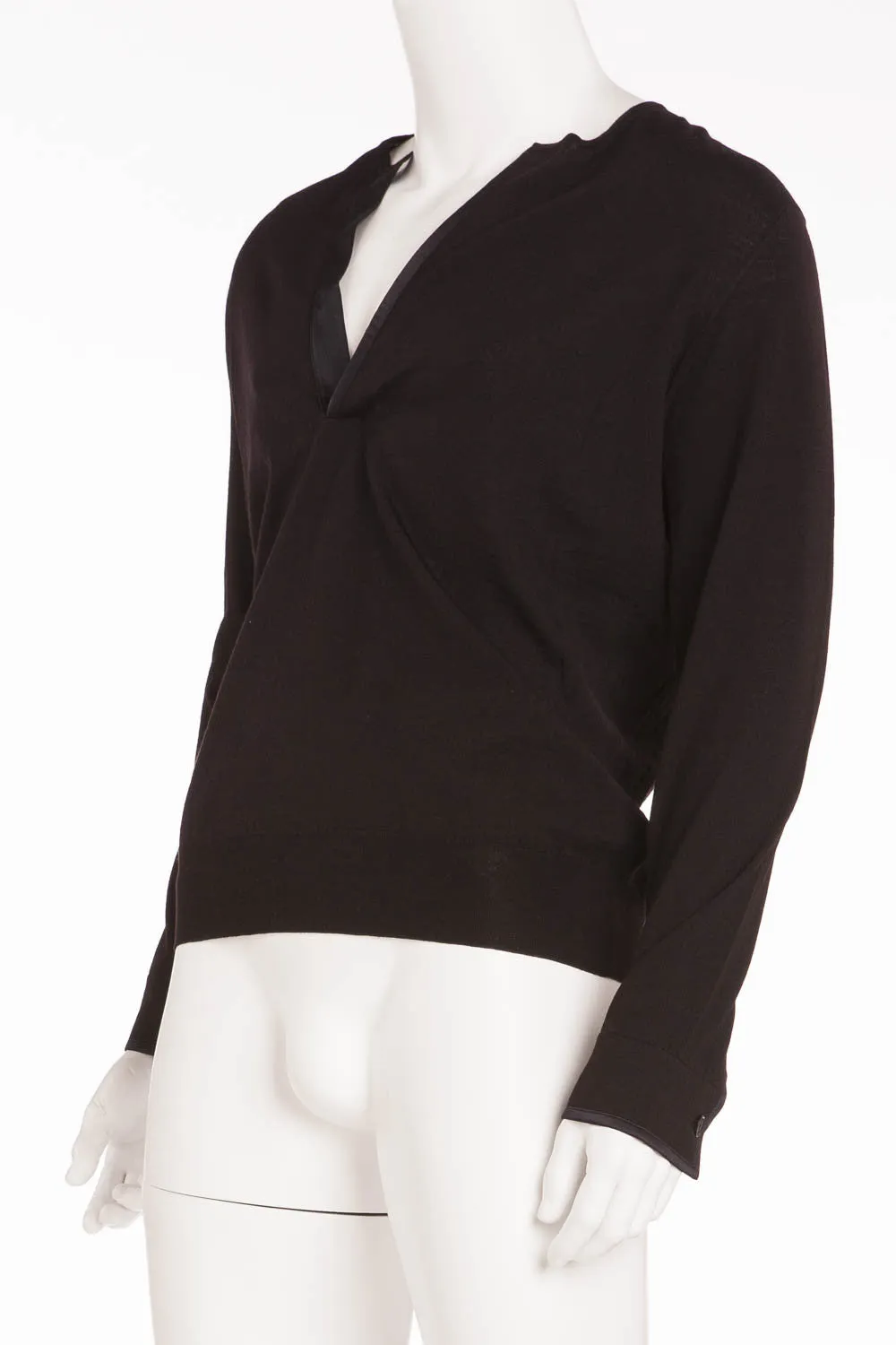 Hermes - NWT Black Long Sleeve V Neck Shirt - XL