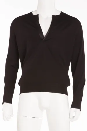 Hermes - NWT Black Long Sleeve V Neck Shirt - XL