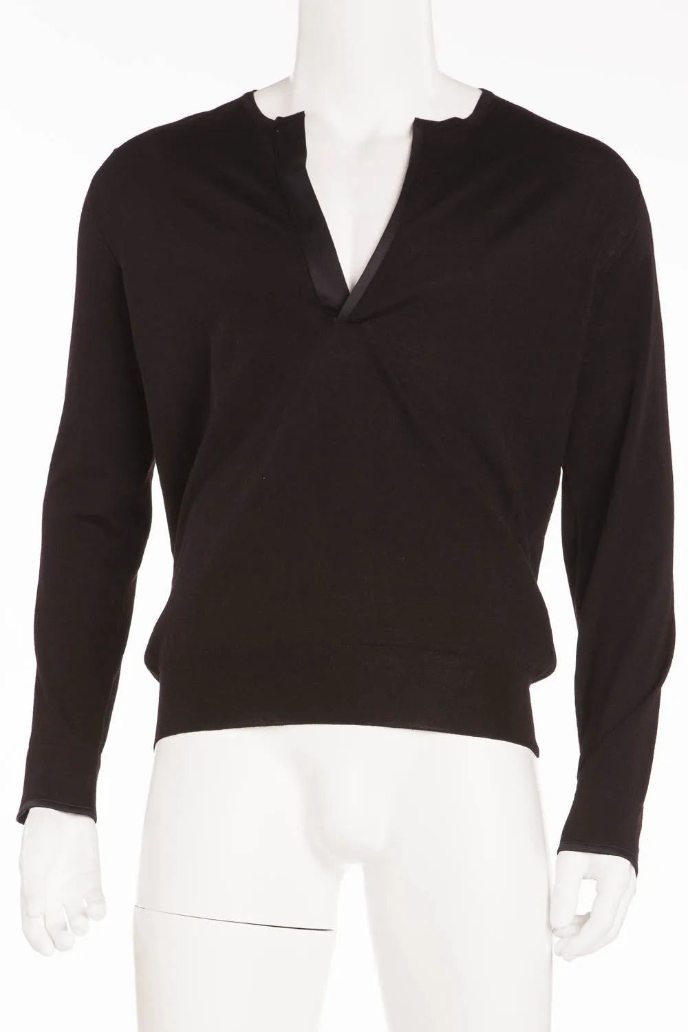 Hermes - NWT Black Long Sleeve V Neck Shirt - XL