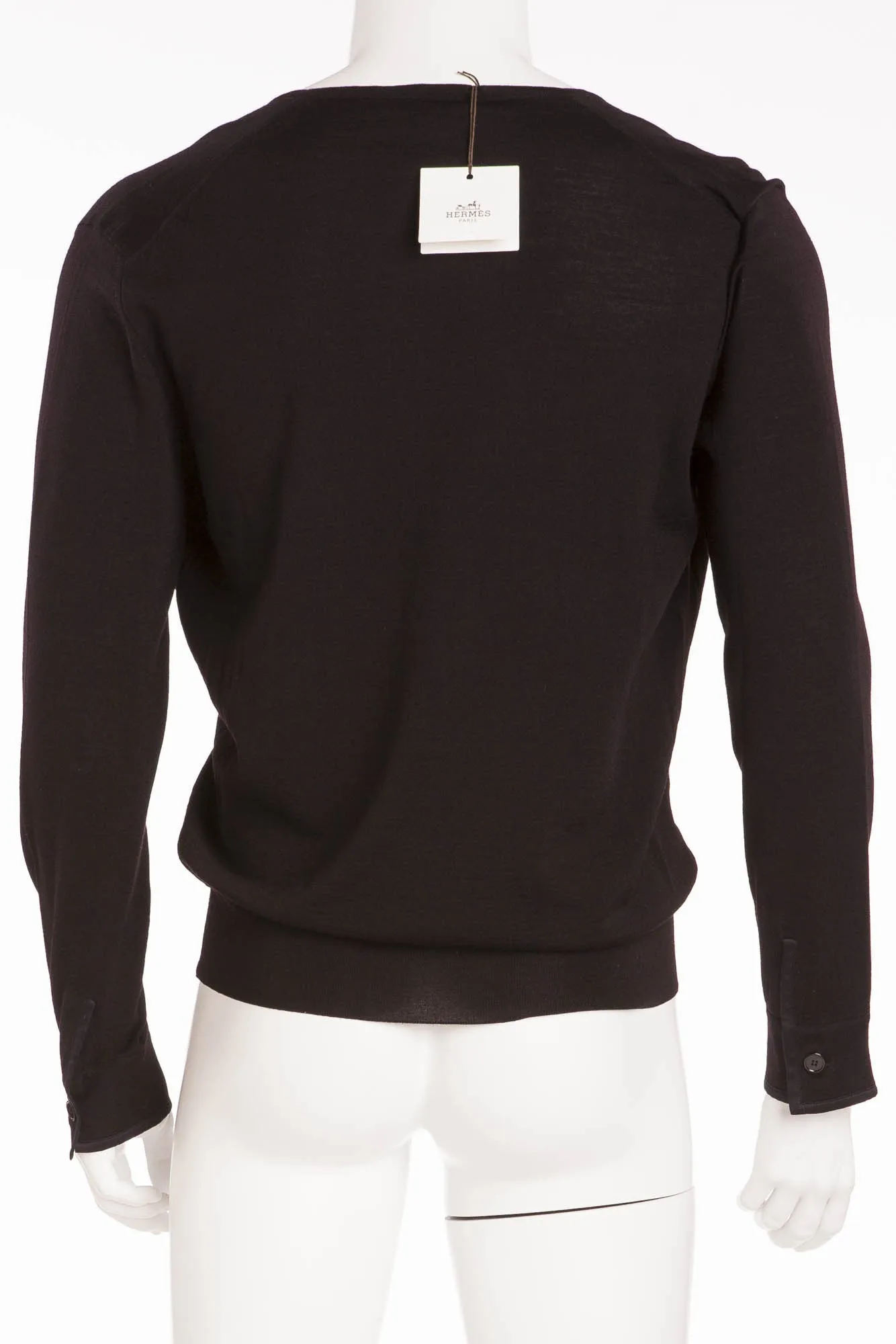 Hermes - NWT Black Long Sleeve V Neck Shirt - XL
