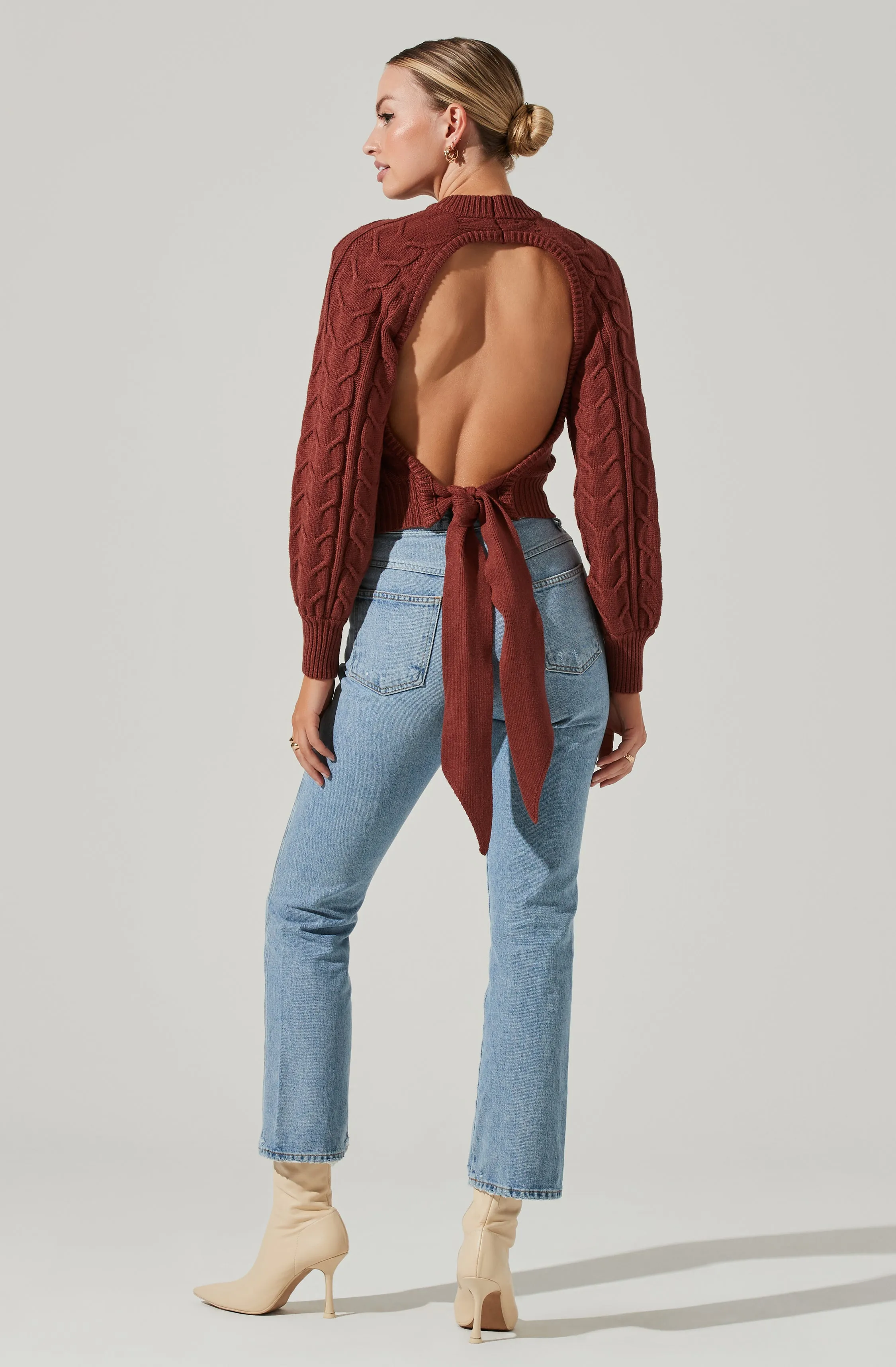 Inez Cable Knit Open Back Sweater