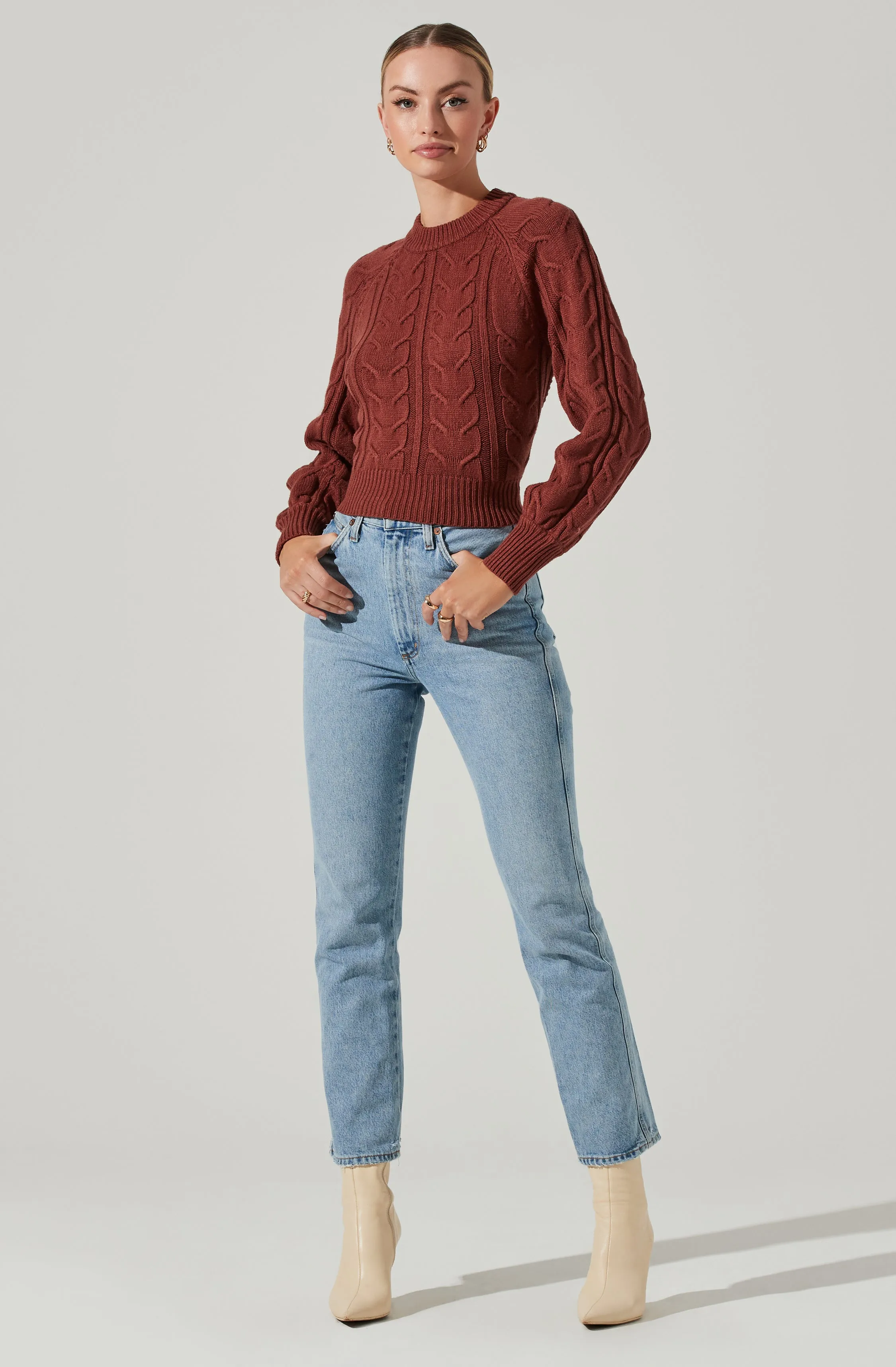 Inez Cable Knit Open Back Sweater