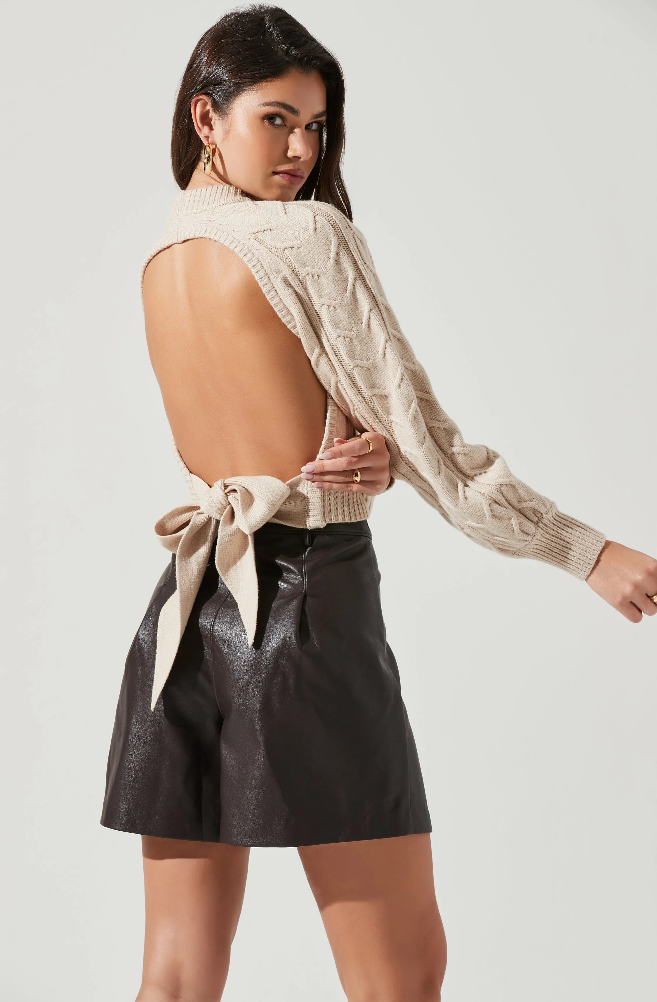 Inez Cable Knit Open Back Sweater