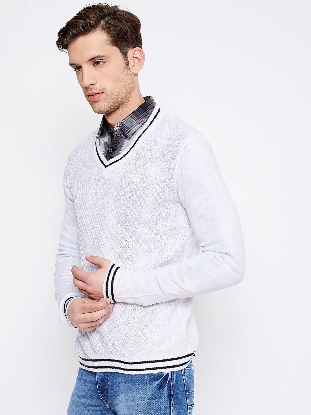 JUMP USA Men White Self-Design Pullover