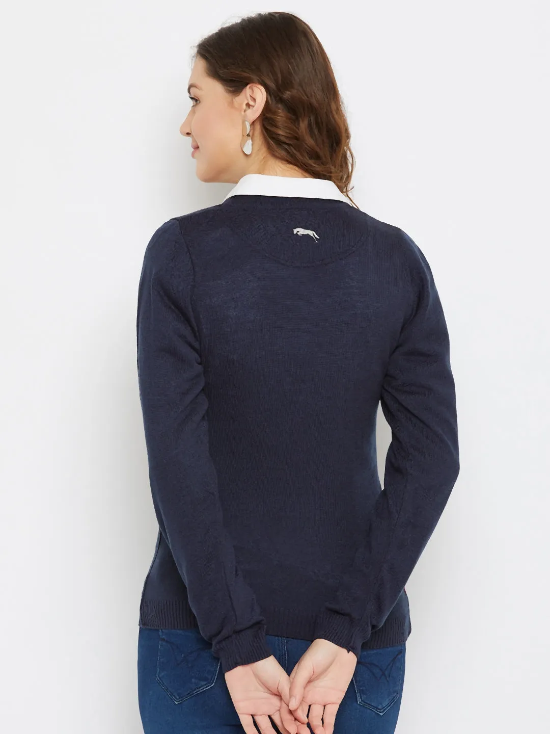 JUMP USA Women Navy Blue Self Design Sweater
