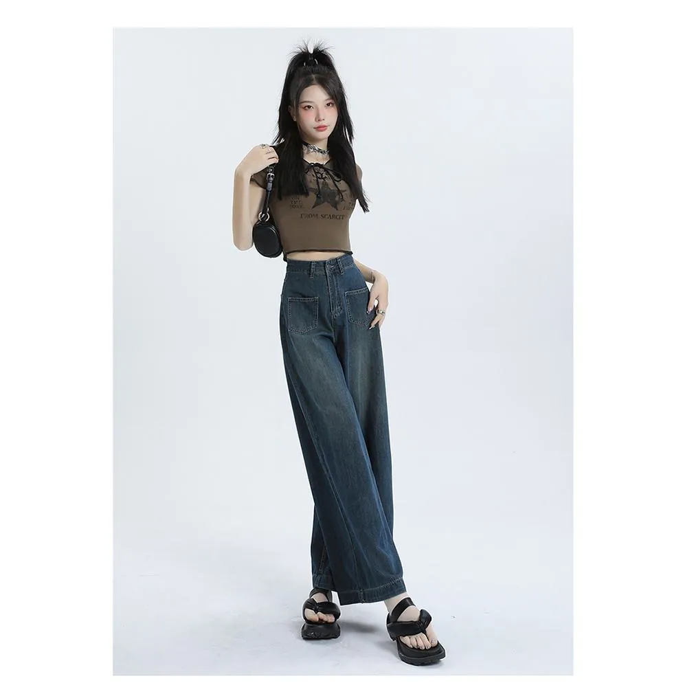 Loose Fit Retro Street Style High-Waisted Wide Leg Jeans