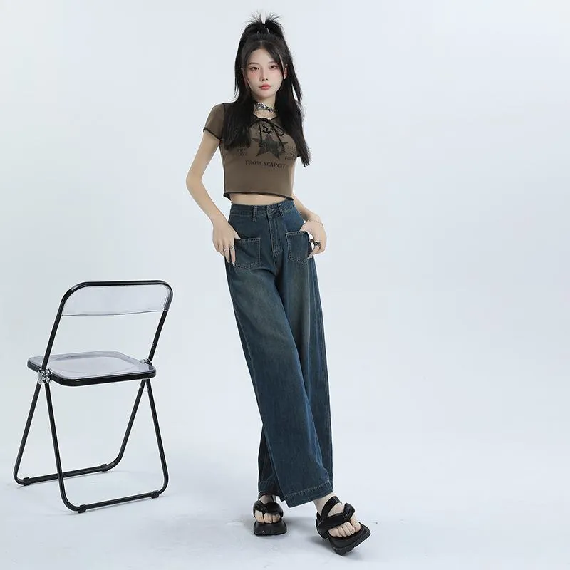 Loose Fit Retro Street Style High-Waisted Wide Leg Jeans