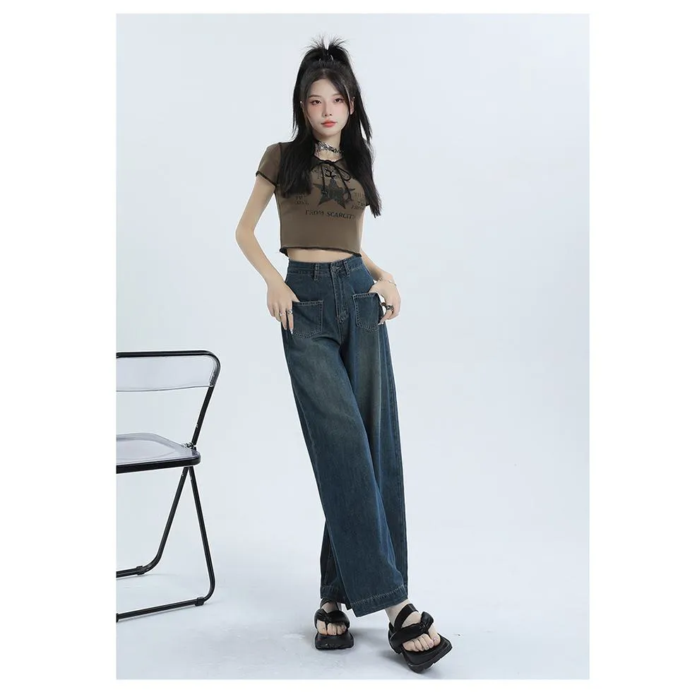 Loose Fit Retro Street Style High-Waisted Wide Leg Jeans