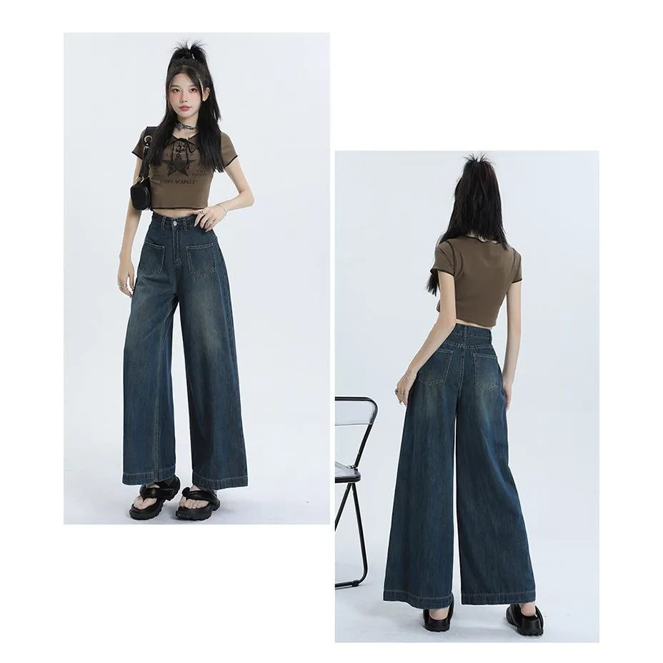 Loose Fit Retro Street Style High-Waisted Wide Leg Jeans