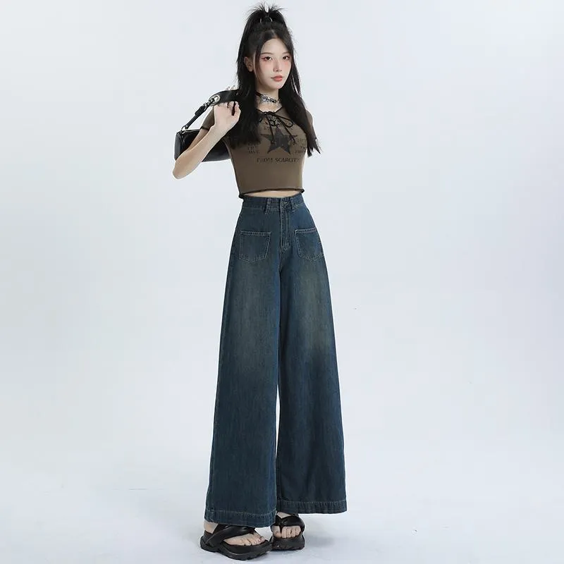 Loose Fit Retro Street Style High-Waisted Wide Leg Jeans