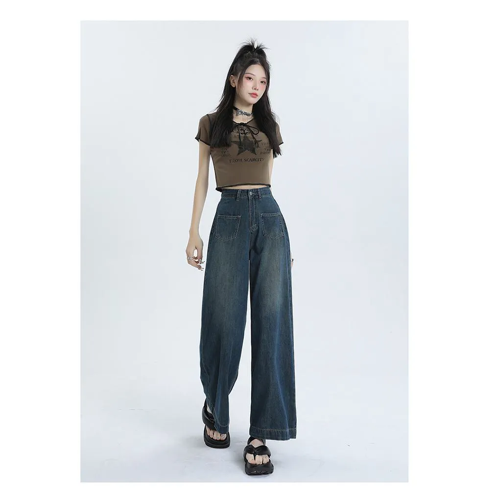 Loose Fit Retro Street Style High-Waisted Wide Leg Jeans