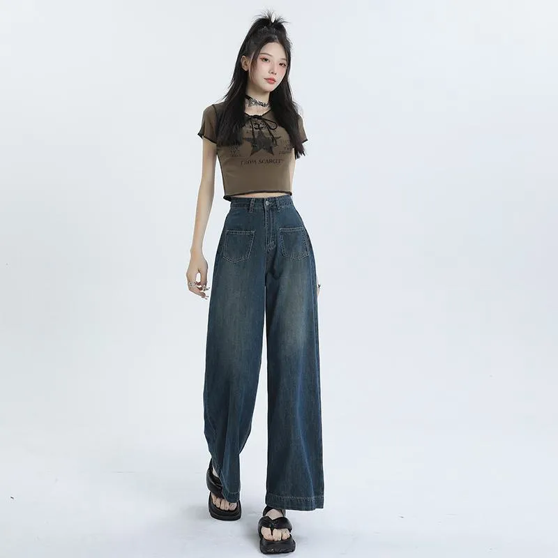 Loose Fit Retro Street Style High-Waisted Wide Leg Jeans