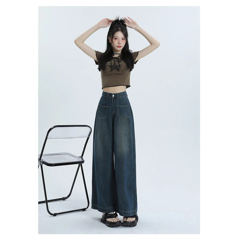 Loose Fit Retro Street Style High-Waisted Wide Leg Jeans