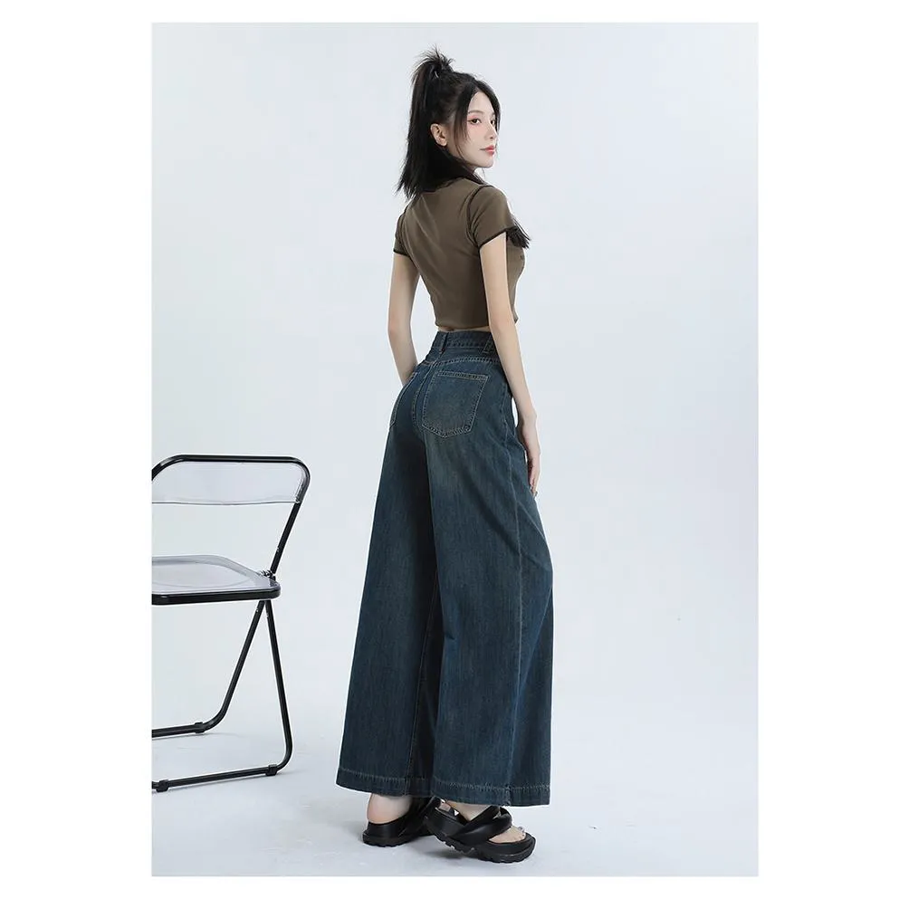 Loose Fit Retro Street Style High-Waisted Wide Leg Jeans