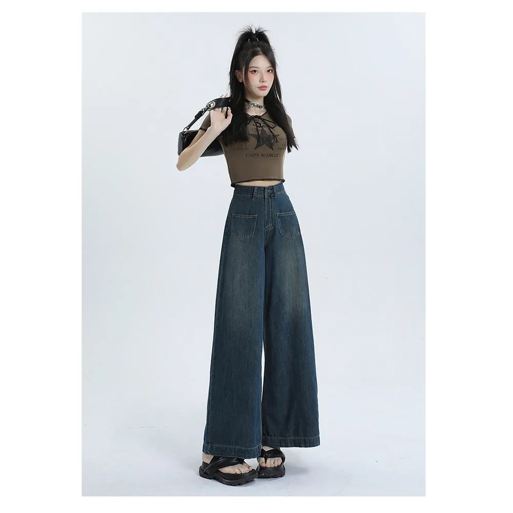 Loose Fit Retro Street Style High-Waisted Wide Leg Jeans