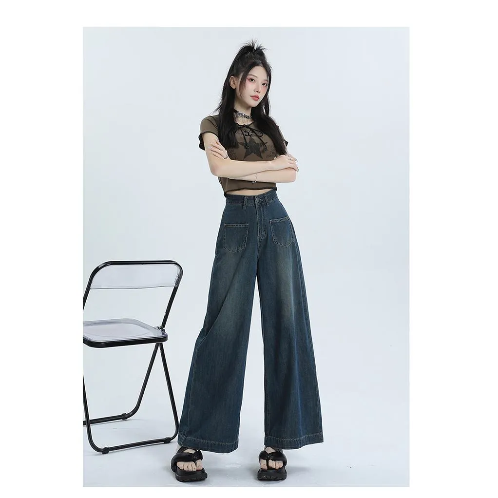 Loose Fit Retro Street Style High-Waisted Wide Leg Jeans