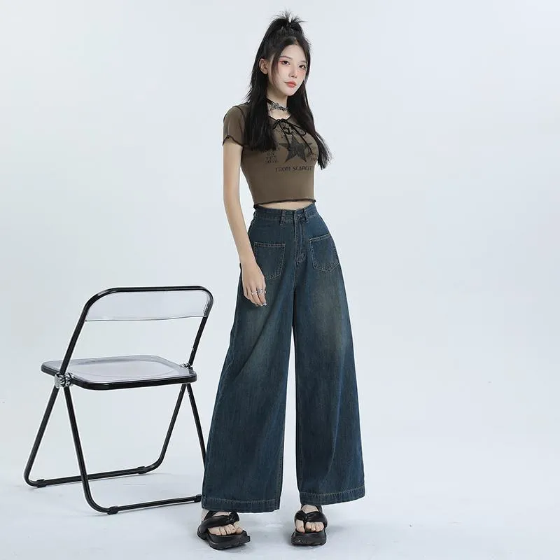 Loose Fit Retro Street Style High-Waisted Wide Leg Jeans