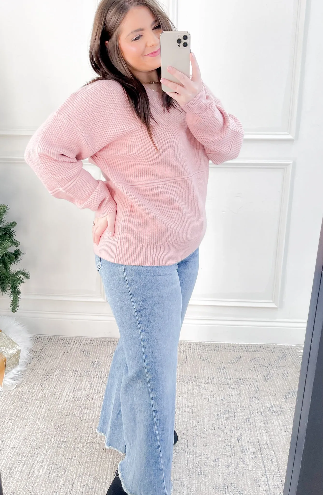 Oversized Knit Hooded V-Neck Sweater