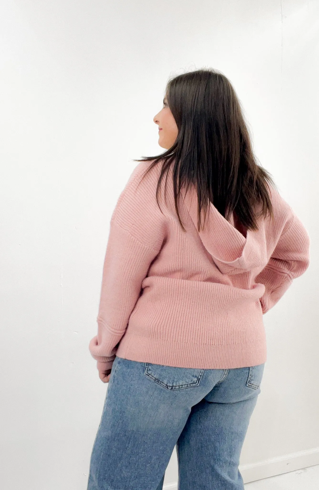 Oversized Knit Hooded V-Neck Sweater