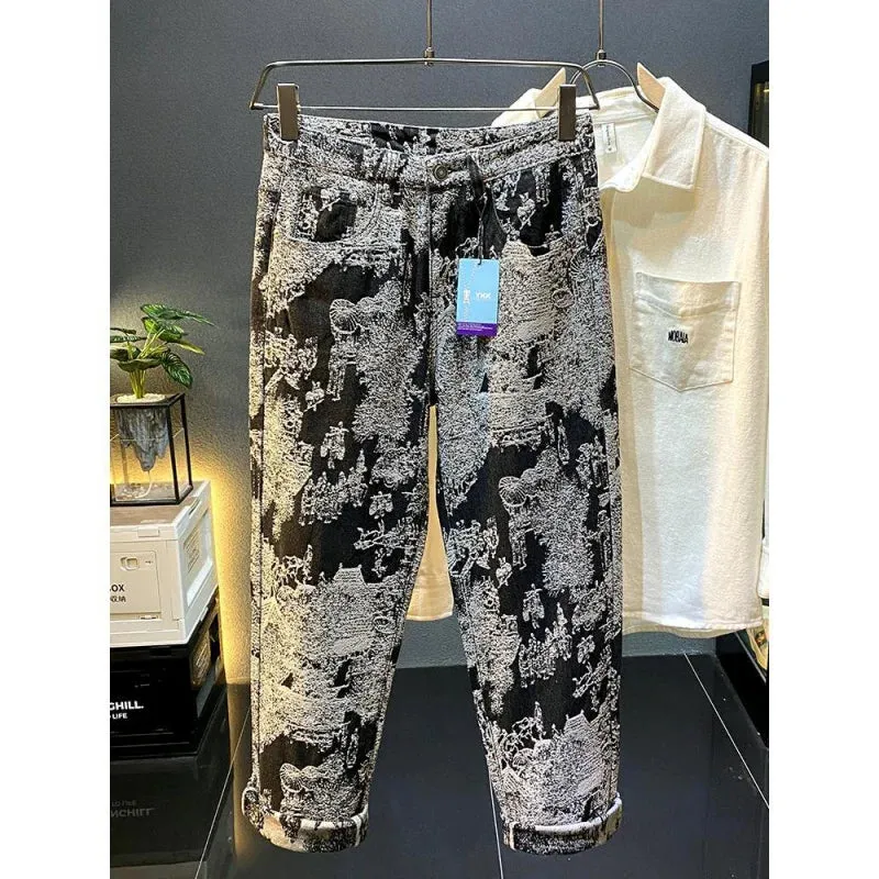 Retro Abstract Pattern Straight Jeans