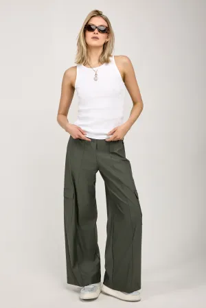 Teseo Satin Jersey Cargo Pant in Dark Green