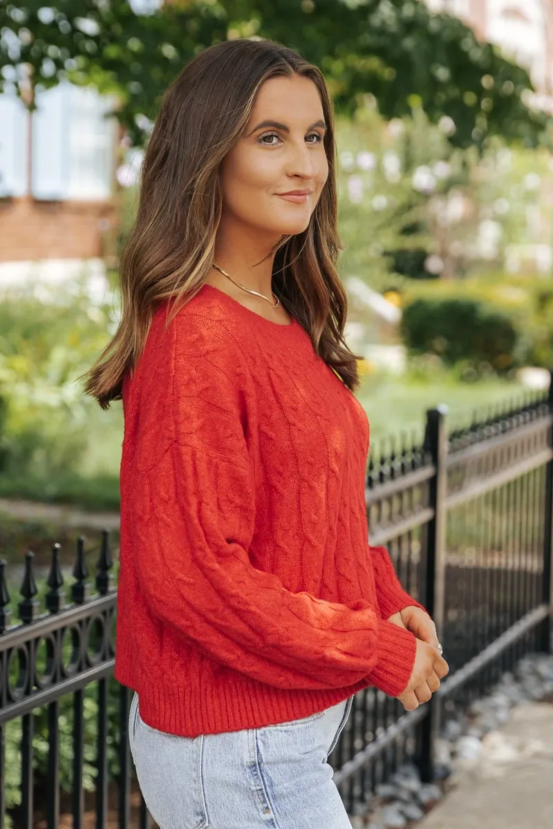 The Winter Cable Knit Sweater - Red - FINAL SALE