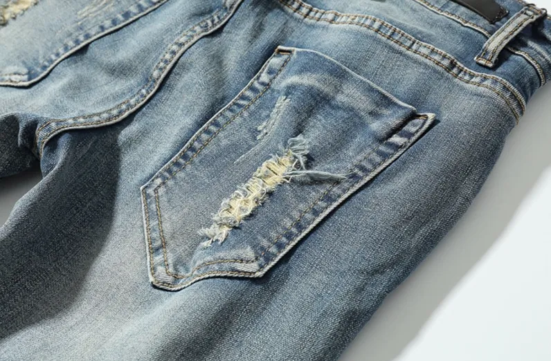 Vintage Blue Slim Fit Ripped Jeans